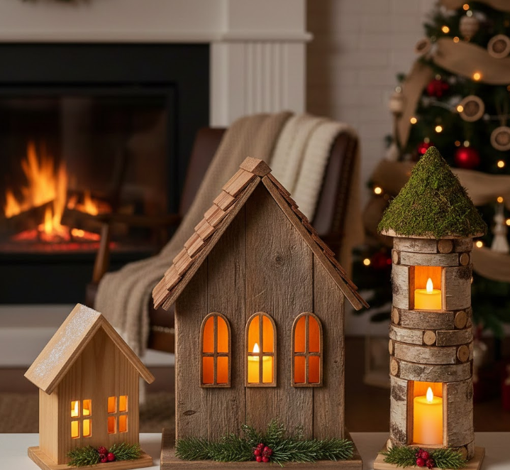  Wood House Candleholders
