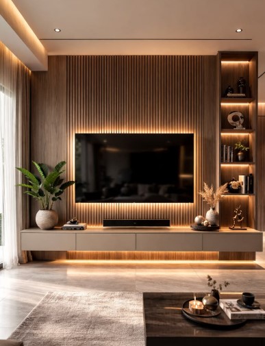 Wood-Paneled TV Wall