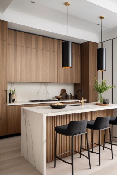 Wood Slat Kitchen Island