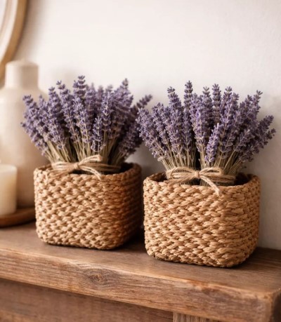 Woven Seagrass Baskets and Dried Lavender