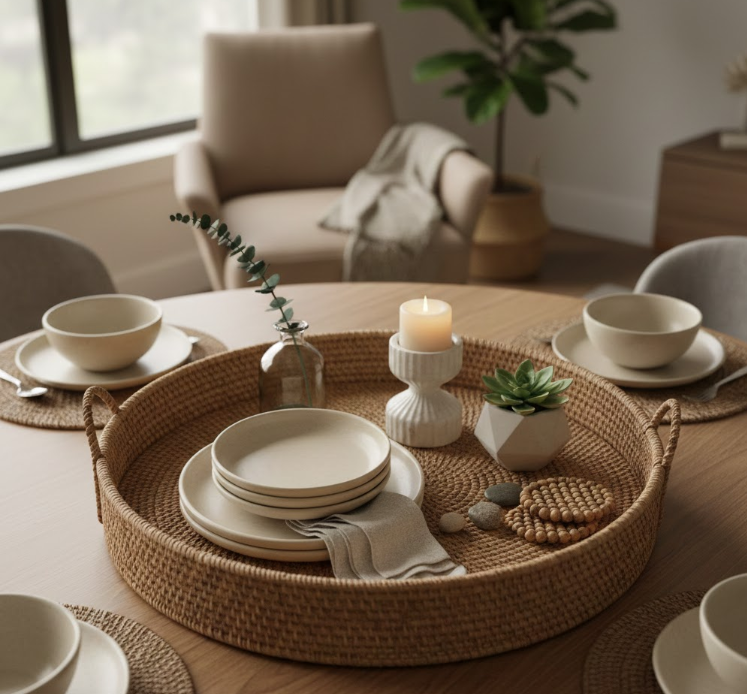 Woven Tray with Decor